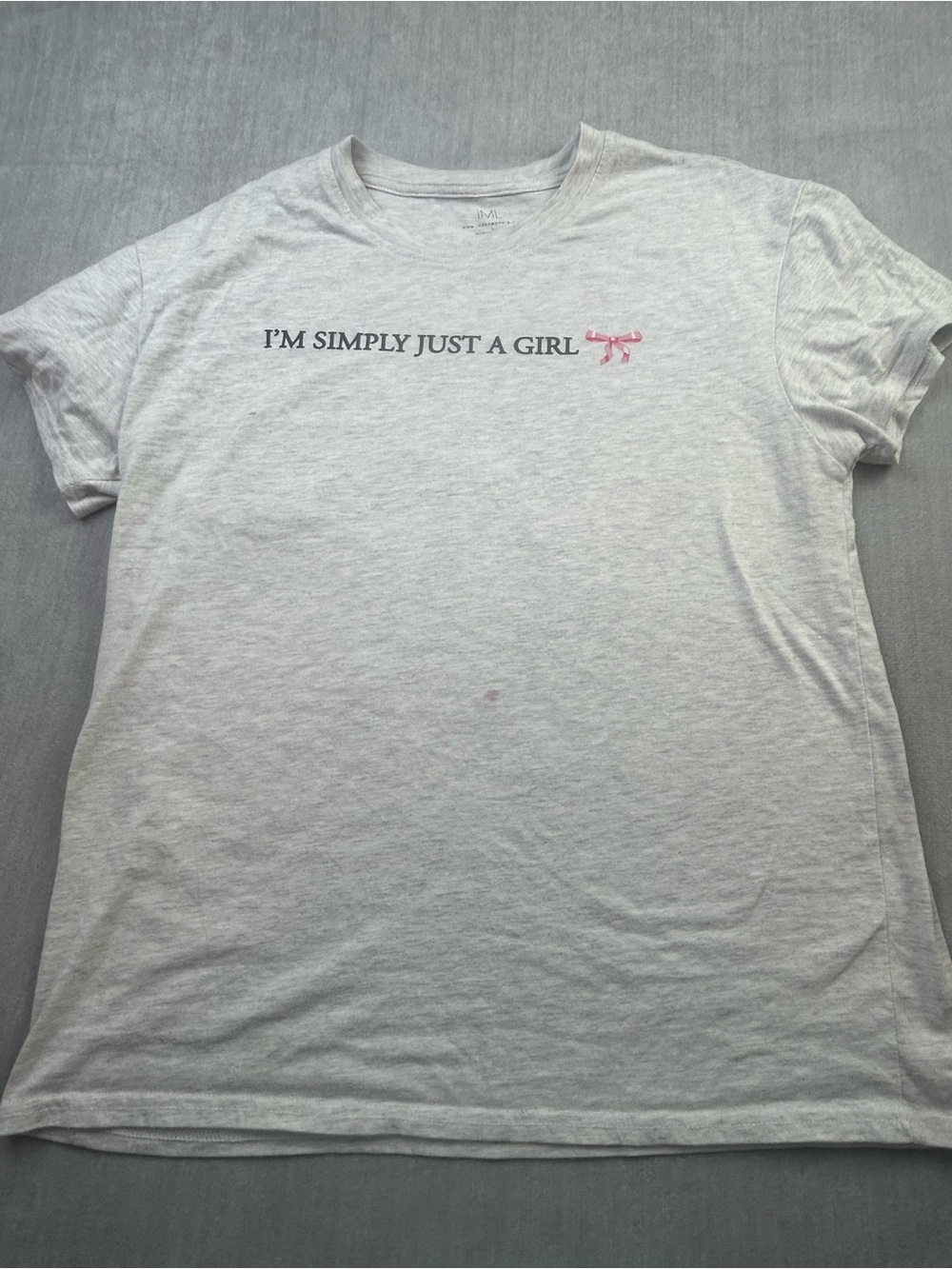 Graphic Tee - "I'M SIMPLY JUST A GIRL" Light Gray Pink Accent